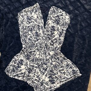 Navy and White Patterned Romper